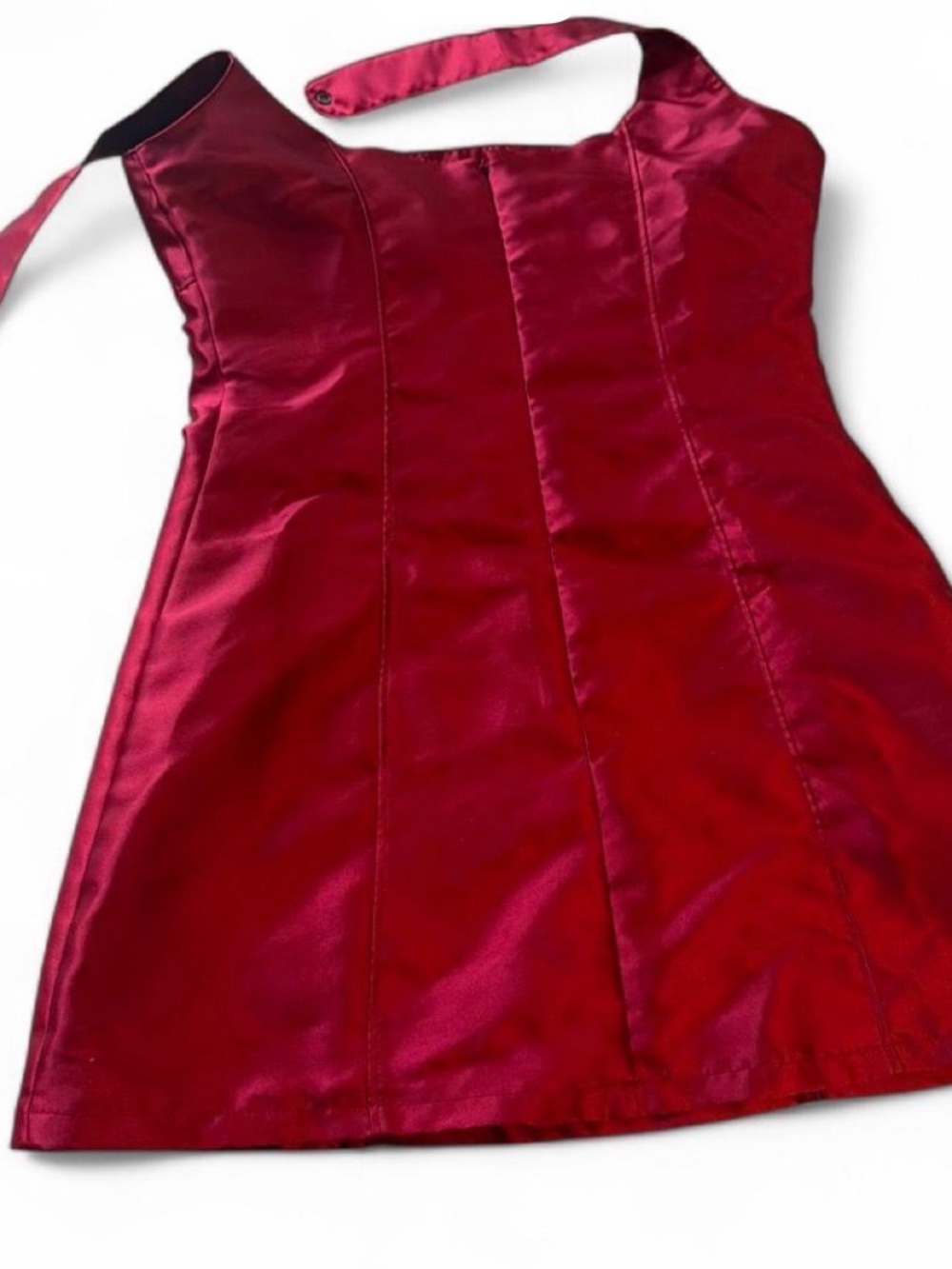 Current Mood Red Satin Halter Mini Dress